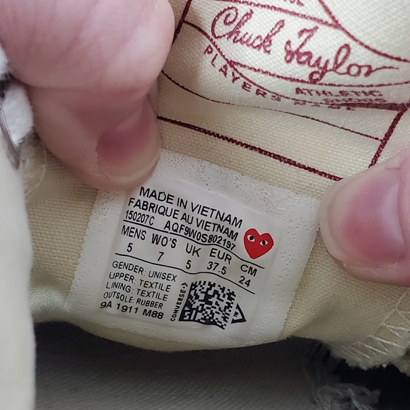 CONVERSE Comme des Garcons Play Emblem Heart Low Top Sneakers Size 7 - Picture 10 of 10